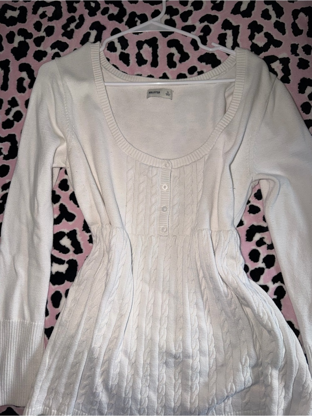 Hollister Cream Cable-Knit Scoop Neck Babydoll Sweater